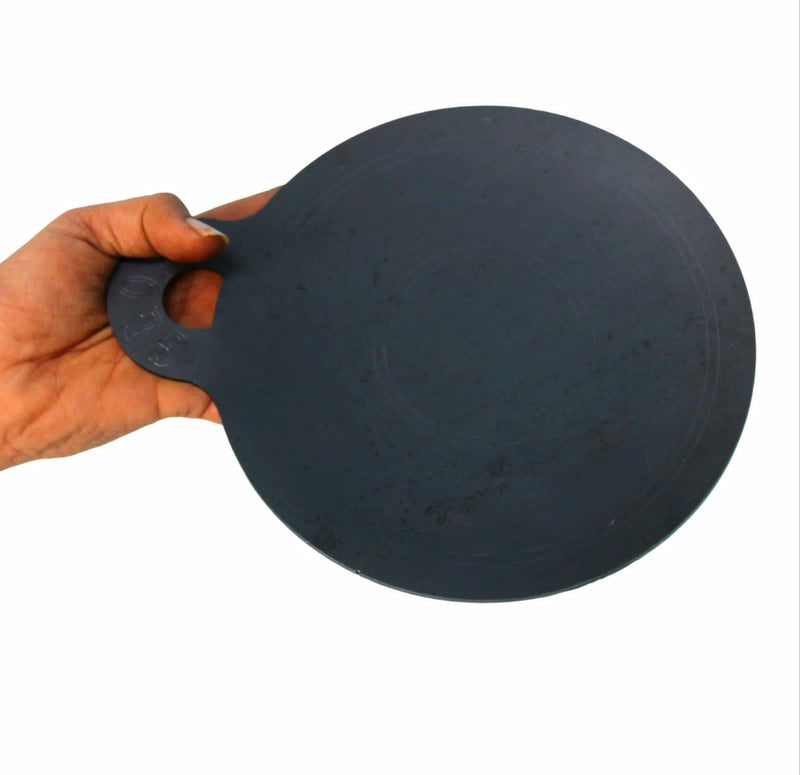 MYNAKSHA Iron 0.5kg Flat Round Design Tawa for Dosa, Roti, Chappati, Pathri | Gas & Induction-Friendly Dosa Kallu with Handle/Mini tawa for omlet (Black_7inch)