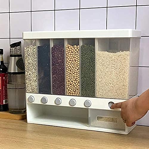 PULSBERY Plastic Wall Mounted Scent Dispenser - Large Capacity Organizer Storage With Free Control Of Grocery Output, Use For Dry Food, Rice, Dal For Dispenser, 6-Grid 12L Large