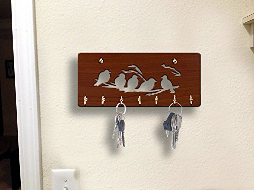 Sehaz Artworks Key Holder for Home | Wall Stylish Key Stand | Key Hanger | Key Chain Holders for Wall (7 Hooks, 5 Birds)