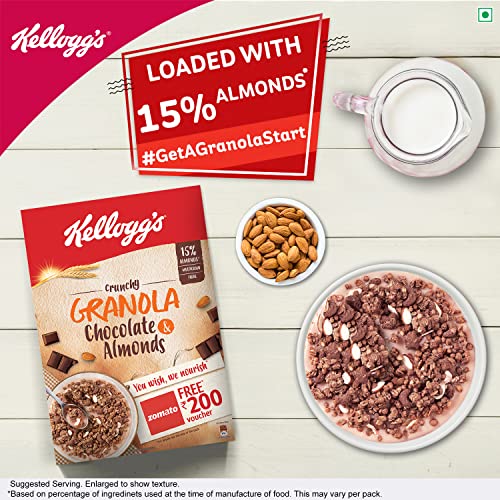 Kellogg's Crunchy Granola Chocolate & Almonds, 450 g | Breakfast Cereal | Multigrain Flakes