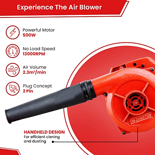 Cheston Air Blower 500W I 80 Miles/Hour Speed I Anti-Vibration 13000 RPM 2.3m³/min I Continuous 10 Minute Use I PC Computer, AC, Home & Outdoor Air Cleaner (Red) I 6 Months Warranty