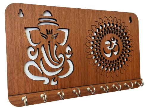 My Dream Carts Ganesha Om Chakra Key Holder for Home Decor Items | Stylish Key Hanger Wall Mounted Decoration | Handicraft Key Chain Stand | Wooden Keychain Hangers for Office | Wood Keys Organizer
