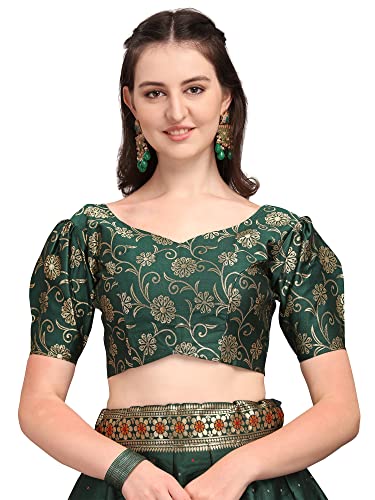 PURVAJA Women's Jacquard Semi-Stitched Lehenga choli (Arambh-D-Green_Green_Free Size)