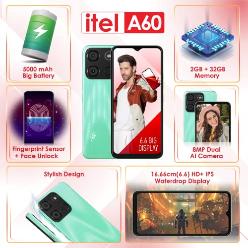 itel A60 (6.6 inch HD+ IPS Waterdrop Display | 5000mAh Battery | Fingerprint Sensor) - Vert Menthe