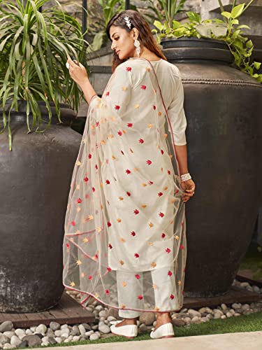 Womanista Women's Off white Cotton kurta set with parsi work neck and embroidered dupatta(Salwar_1120_M)