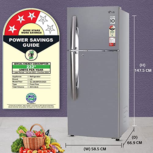 LG 242 L 3 Star Smart Inverter Frost-Free Double Door Refrigerator (GL-I292RPZX, Shiny Steel, Door Cooling+)