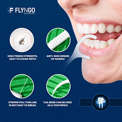 FLYNGO 3 in 1 Tooth Cleaning Dental Floss Toothpicks Plastic Set for Clean Teeth Fresh Breath and Healthy Gums, 50 Piece Set (White)