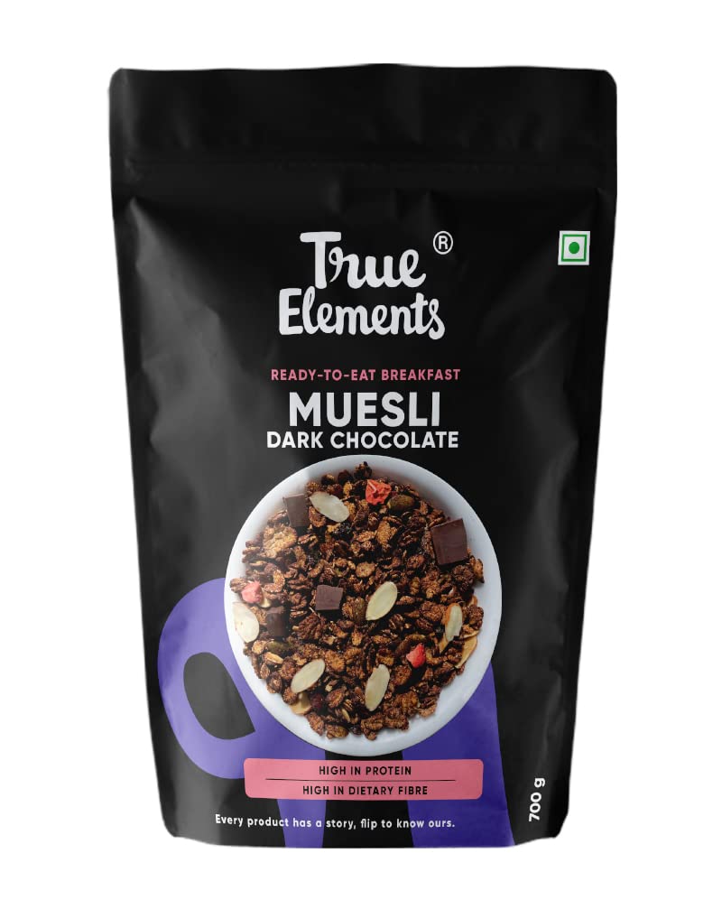 True Elements Dark Chocolate Muesli 700gm - With 13% Millets, 19% Nuts & Seeds | Clean Protein | 100% Wholegrain Cereal