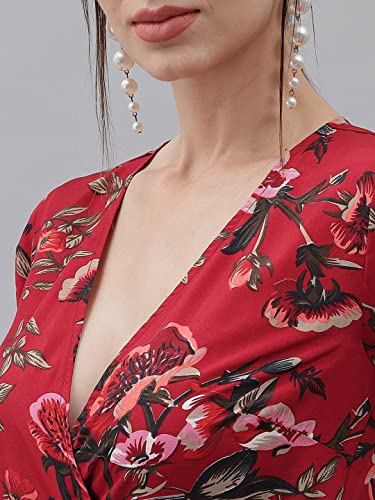Bollyclues Maroon Floral Crepe Midi Dress