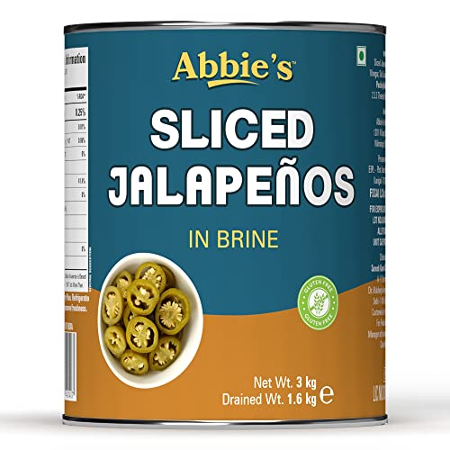 Abbie's Jalapeno Slice in Brine A10, 3 kg | Ready to Eat Jalapeno Pickle | Perfect for Toppings in Pizza,Pasta , Sandwich,Nachos , Salad