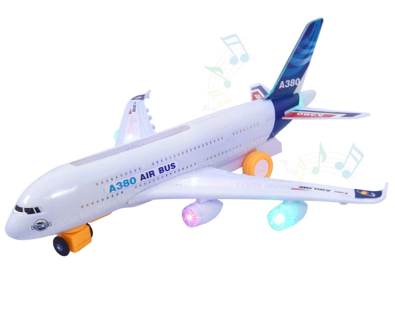 Toyshine Airplane Toys for Kids, Bump and Go Action, Toddler Toy Plane with LED Flashing Lights and Sounds for Boys & Girls 3-12 Years Old (A380)- Mix Design