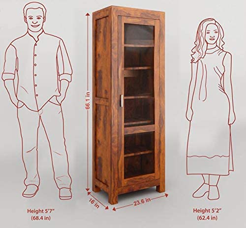Royal Wood Sheesham Solid Wood 1 Door Kitchen Cabinet - Honey Finish