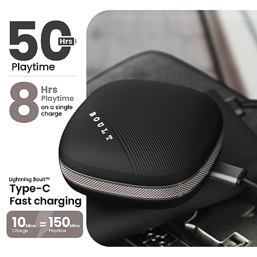 Boult Audio Newly Launched W50 Bluetooth Truly Wireless in Ear Earbuds with 50H Playtime, Quad Mic ENC, 45ms Low Latency Gaming, Dual Tone Fast Charging Case, 13mm Bass Drivers, IPX5 TWS (Ash Black)