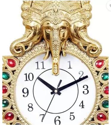 Kadio Analog 33 cm X 24 cm Wall Clock (Gold, with Glass, Standard)