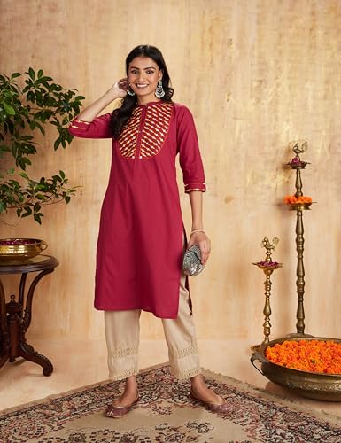 Amazon Brand - Myx Women's Cotton Straight Kurta (SS21MYXKU11_Cherry_x-Large)