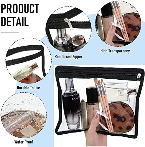 TAKIVA Transparent Makeup Bags Cosmetic Makeup Bags | Clear PVC with Zipper Pouch Portable Travel Accessories Pouch-Black Border (Pack of 12)