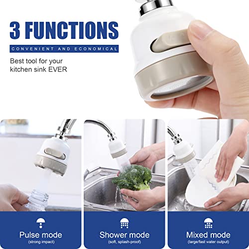 Amener Flexible Kitchen Tap Head Movable Sink Faucet 360° Rotatable ABS Sprayer Removable Anti-Splash Adjustable Filter Nozzle Swivel Water Saving Aerator 3 Modes
