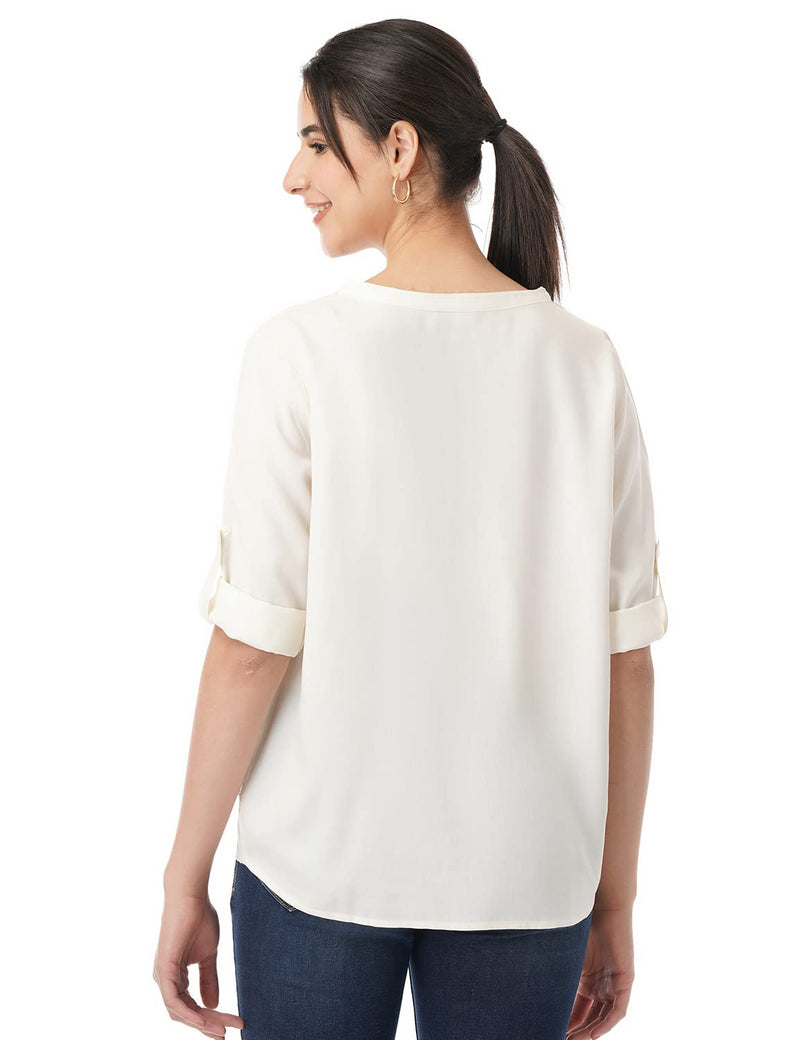 FYLTR Women's Solid Regular Fit Blouse (FYLSS23WB-025_Ivory White L)