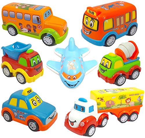 FunBlast Kids Pull Back Vehicles, Push and Go Crawling Toy Car for Kids & Children (Set of 7 Pcs) - Made in India - Multicolor