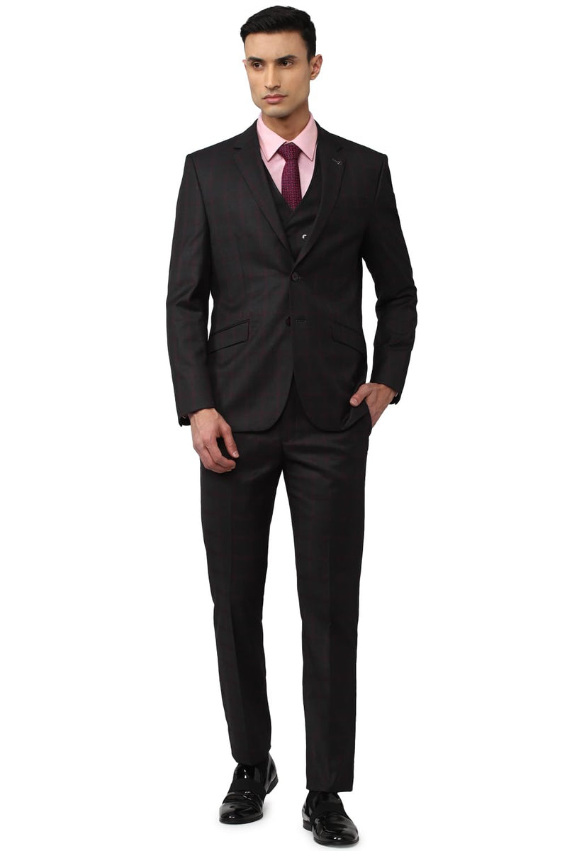 Van Heusen Men's Polyester Blend Three Piece Suit (VHSUWSLFA97172_Black