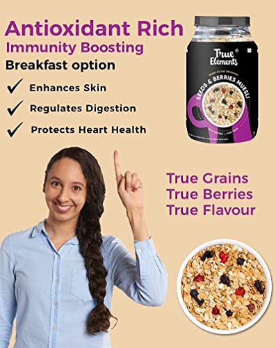 True Elements Muesli 1kg - With Seeds, Berries, Raisins & Almonds | 100% Wholegrain Cereal for Breakfast