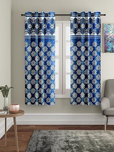 Amazon Brand - Solimo Majestic Mandala Polyester Window Curtains (Pack of 2, 5 feet), Blue