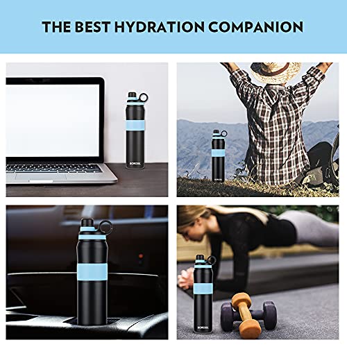 Borosil Hydra Thirst Burst Arctic Water Bottle, Stainless Steel Water Bottles, Vacuum Insulated Flask Bottles, 800 ml, Black & Blue