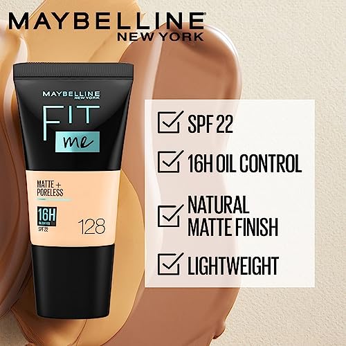 Maybelline New York Liquid Foundation, Matte & Poreless, Full Coverage Blendable Normal to Oily Skin, Fit Me, 115 Ivory, 18ml