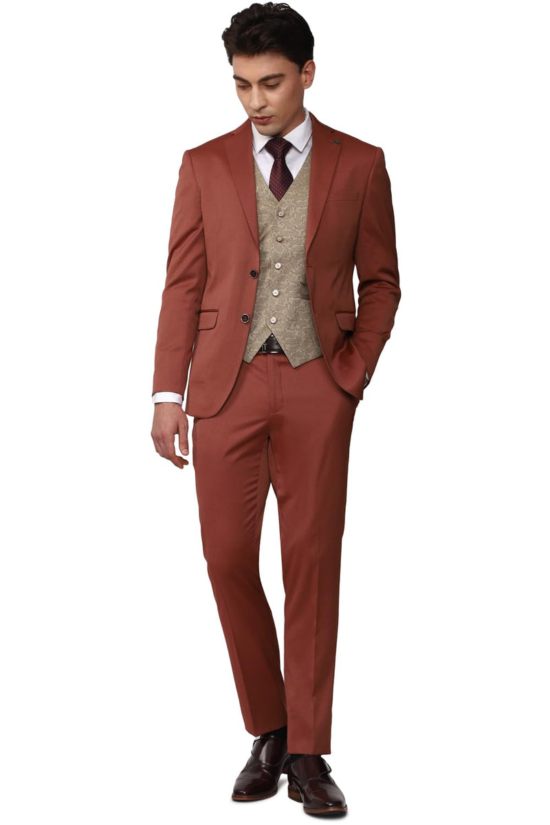 Peter England Men's Polyester Blend Three Piece Suit (PIS3ONSF461316_Red