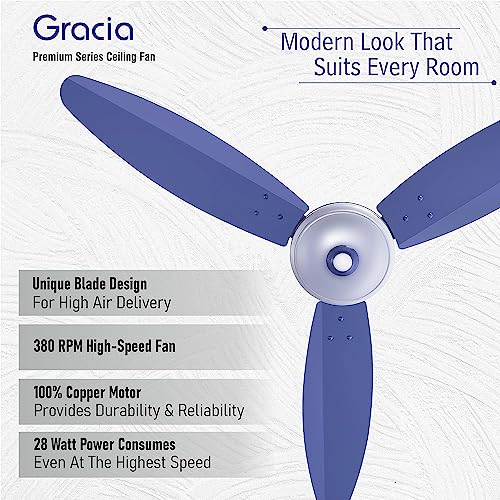 ACTIVA Gracia 1200 MM (28 Watts) BLDC Motor Fan With LED Light |Remote| 3 Blade Energy Saving Ceiling Fan With 5 Year Warranty Pack Of 2 (Silver Blue)