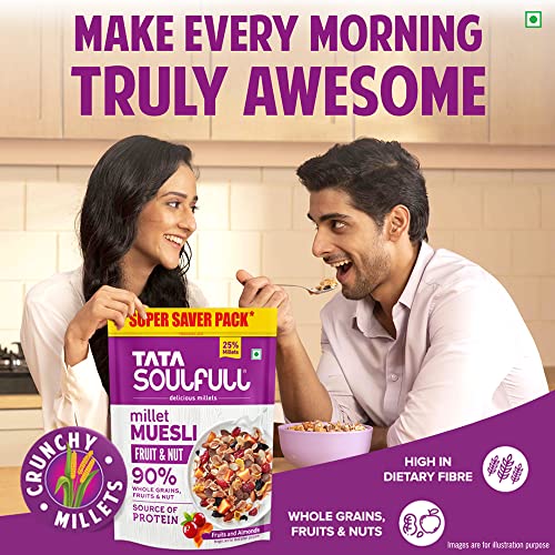 Tata Soulfull Millet Muesli | Fruit & Nut | With 25% Crunchy Millets | 90% Whole Grains | Source of Protein | 700 g
