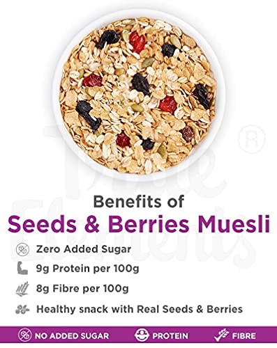 True Elements Muesli 1kg - With Seeds, Berries, Raisins & Almonds | 100% Wholegrain Cereal for Breakfast