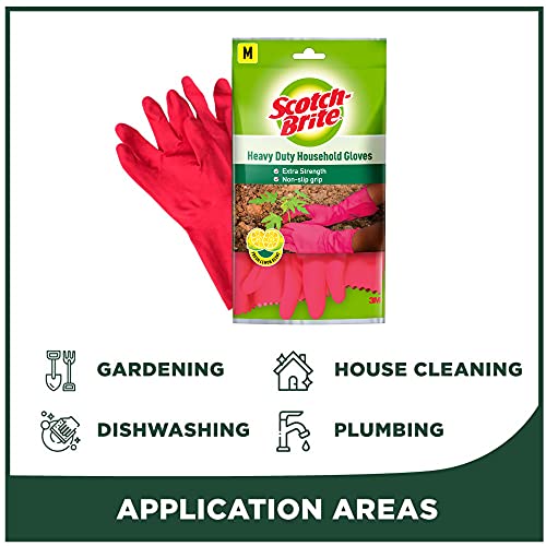 Scotch-Brite Rubber Heavy Duty Hand gloves for Dishwashing, gardening, kitchen cleaning ( Inner cotton lining for comfort), 1 Pair