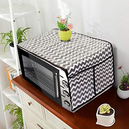 PrettyKrafts Microwave Oven Top Cover, Microwave Cover with Pockets Free Size, with 4 Utility Pockets, Trio Black