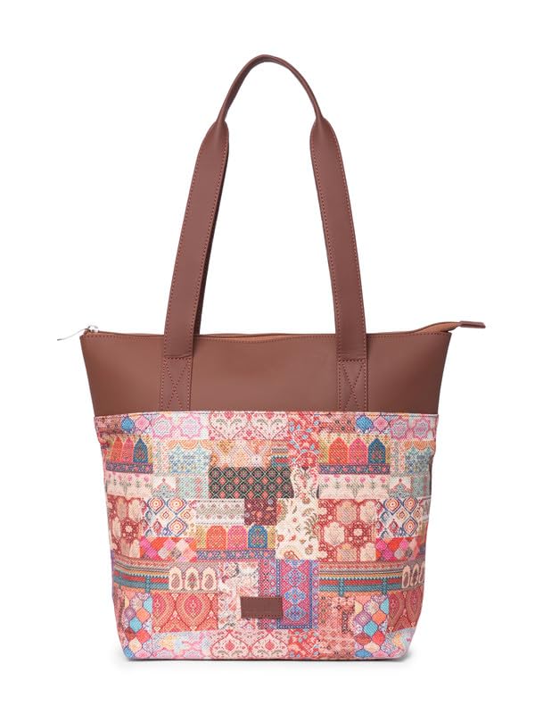 ZOUK Kutch Gamthi Abstract Printed Women's Jute Handcrafted Vegan Leather Multicolor Everyday Tote