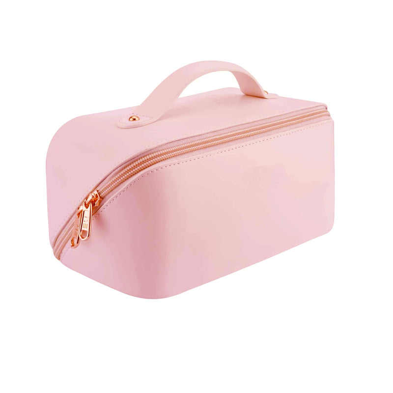 Renva Pink Travel Makeup Bag Large Capacity Cosmetic Bag with Compartment Waterproof PU Leather Makeup Bag for Women and Girl