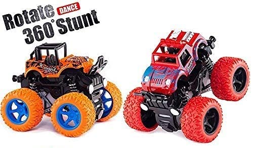 Supreme Deals Mini Monster Truck Friction Powered Cars Toys, 360 Degree Stunt 4wd Cars Push go Truck for Toddlers Kids Gift ( Pack of 2 Car ) ( Multi-Color )