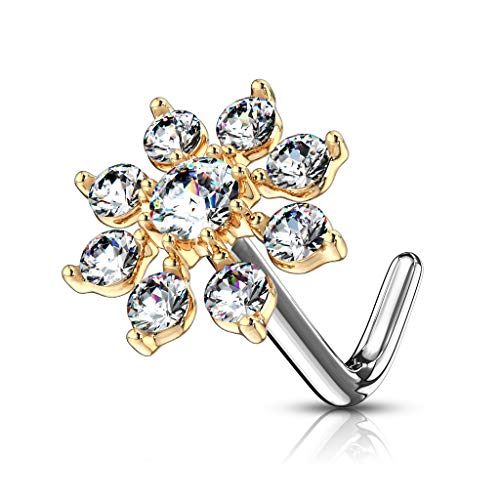 Via Mazzini Stainless Steel Flower Design No-Tarnish No-Rusting Nose Pin Stud For Women and Girls (1 Pc)