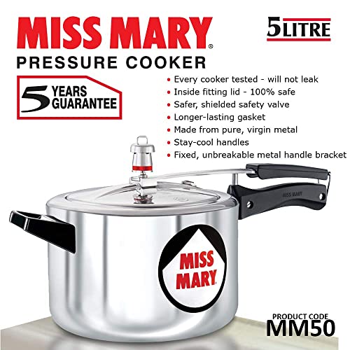 Hawkins 5 Litre Miss Mary Aluminium Pressure Cooker, Inner Lid Cooker, Silver (MM50)