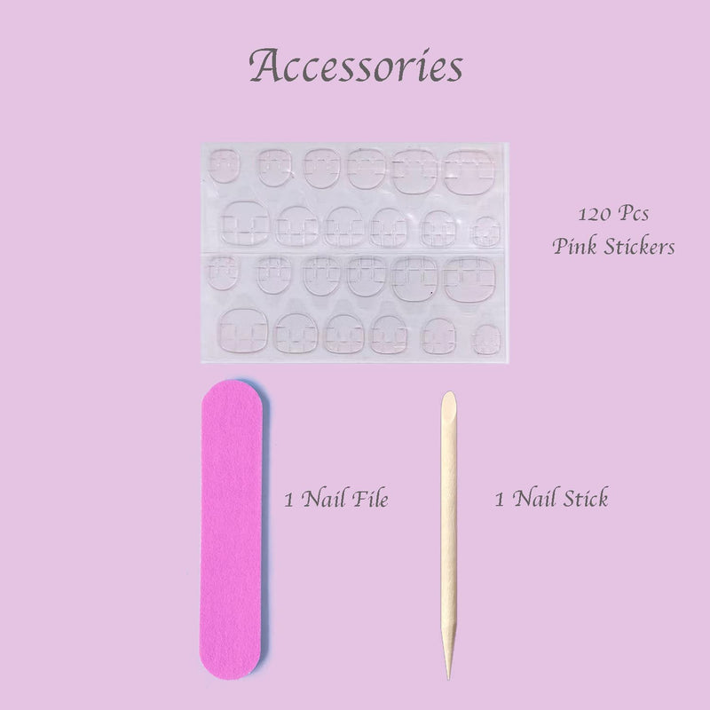 INOG 100Pcs(20Pack) Press on Nails Extensions Combo in 5 Colors Press On Nails With 5Sheets(120pcs) Glue Stickers, 1pcs Nail File & 1pcs Wood Stick