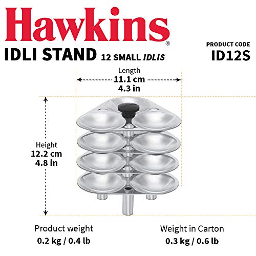 Hawkins Mini Idli Stand - 12 Mini Idlis, (For 3 Litre and bigger Pressure Cooker), Silver (ID12S),Aluminium