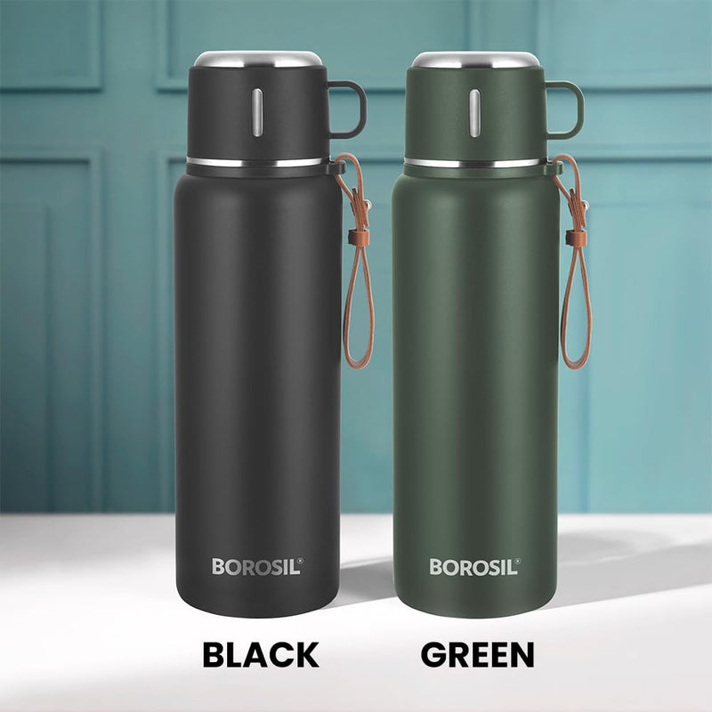 Borosil Hydra Cruise 900 ml Insulated Water Bottle, Black Stainless Steel Bottle, with Double Wall Vacuum Insulation, 17 Hours Hot & 20 Hours Cold, 1 Year Warranty