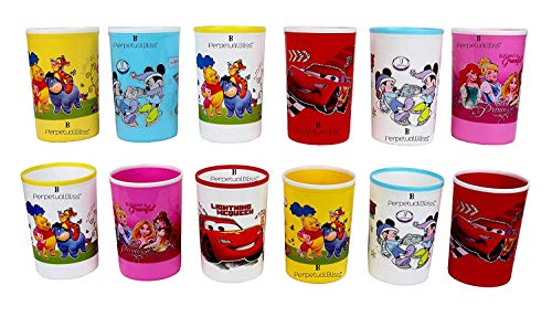 Perpetual Bliss Disney Cartoon Print Water/Milk Glasses for Kids/Birthday Return Gifts (Pack of 12)