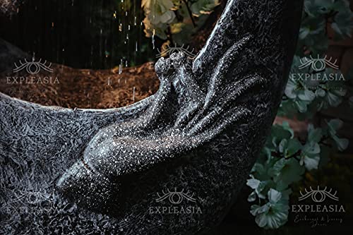 EXPLEASIA Resin Rock Carved Buddha Face Shower Water Fountain For Home, Office, Garden (Dark Grey)