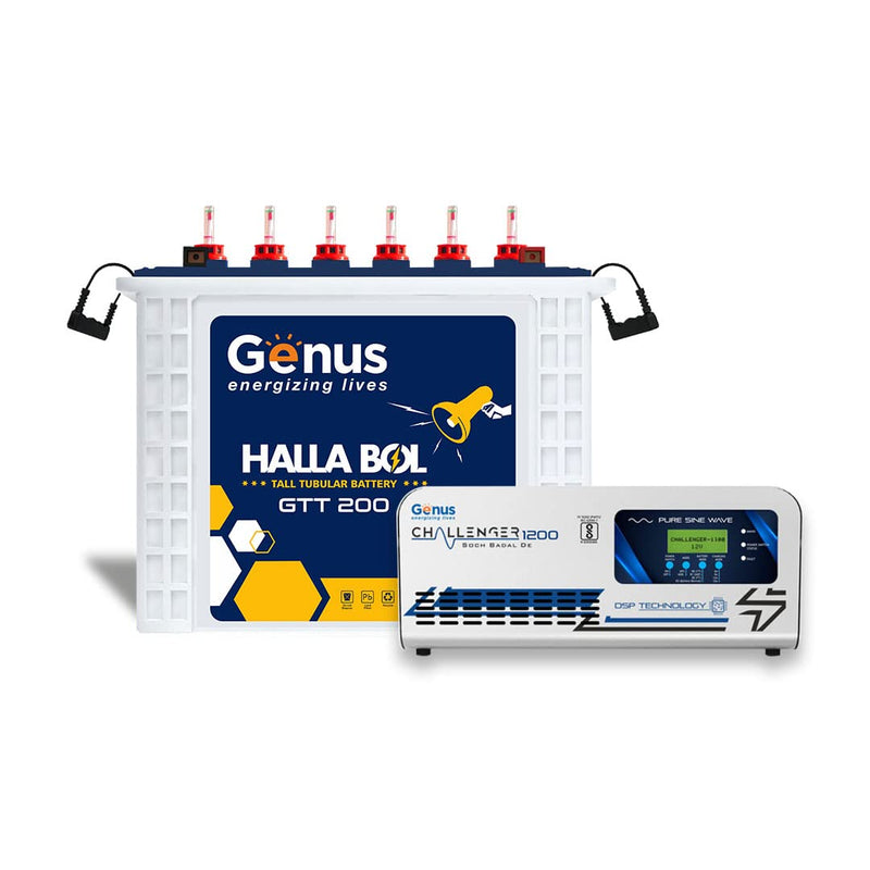 Genus Inverter with Battery - Challenger 1200 + 165Ah GTT200 72 Month - Pure Sine Wave Technology That is Best for Home & Office Appliances Safety - Has Unique Battery Revival Mode