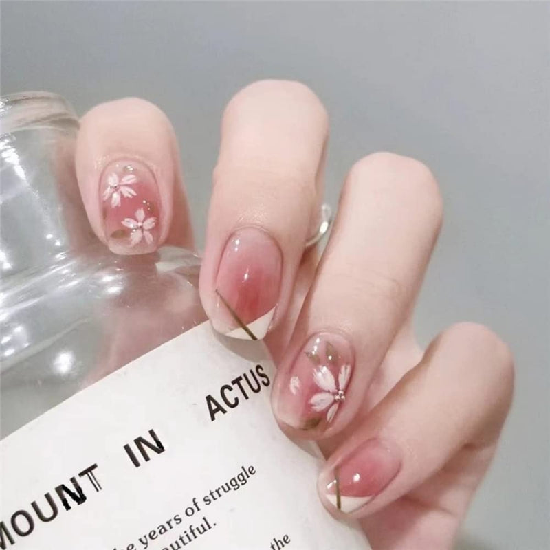 24 PCS Stick On Nails for Women Press On Nails Girls French Nail Reusable Jelly Glue Nail Kit Nails Extension Fake Nails