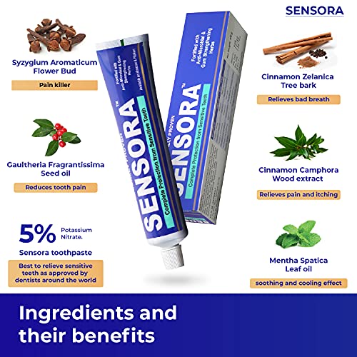 SENSORA Herbal Sensitivity Relief Toothpaste with Rapid Relief Formula for Sensitive Teeth|Pack of 3