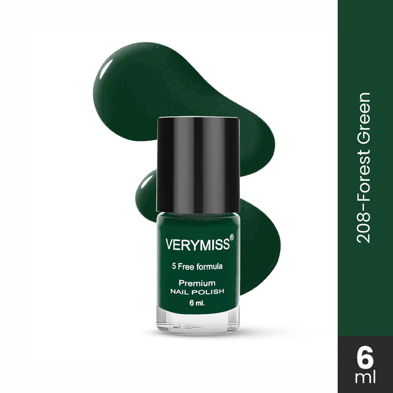 Verymiss Premium Non UV Gel Nail Polish | Smooth Application | Quick Drying | Ultra Long Lasting | Vegan | Paraben Free | Harmful Toxic Free | 6 ml | 208 Forest Green