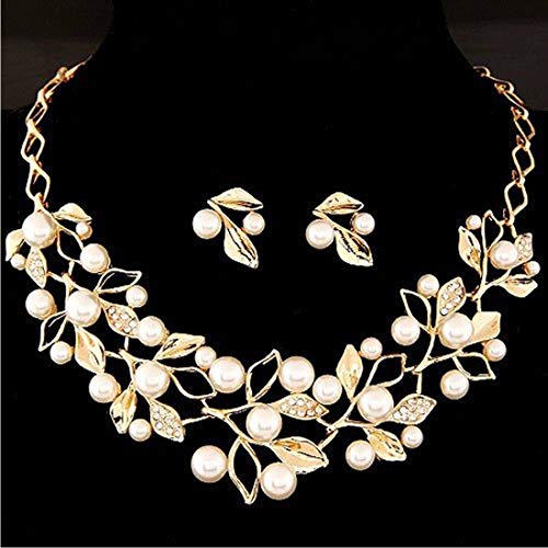 YouBella Jewellery Sets for Women Pearl Studded Necklace Jewellery set with Earrings For Girls/Women (Gold)