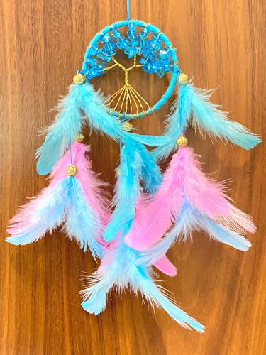 Rooh Dream Catcher~ Pastel Healing Tree ~ Handmade Hangings for Positivity (Can be Used as Home Decor, Gift, Wall Hangings, Meditation Room, Yoga Temple, Feather Wind Chime & Car Hanging)